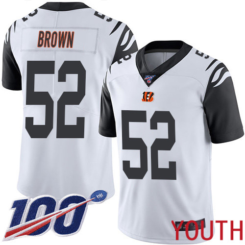 Cincinnati Bengals Limited White Youth Preston Brown Jersey NFL Footballl #52 100th Season Rush Vapor Untouchable